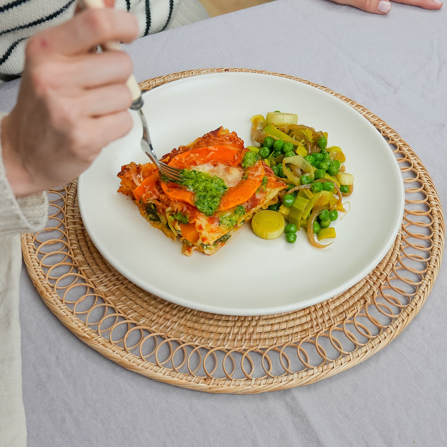 Harvest Lasagna with brown rice pasta, delicate butternut squash, creamy gournay greens, and slow roasted tomatoes from Kitchenette, a Santa Barbara based family meal delivery service.