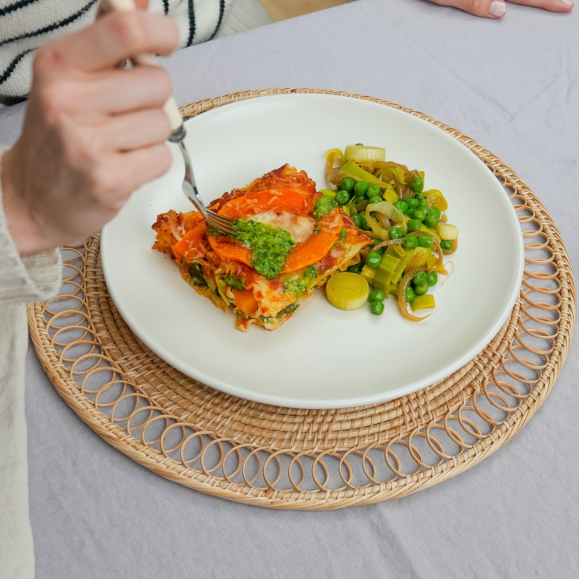 Harvest Lasagna with brown rice pasta, delicate butternut squash, creamy gournay greens, and slow roasted tomatoes from Kitchenette, a Santa Barbara based family meal delivery service.